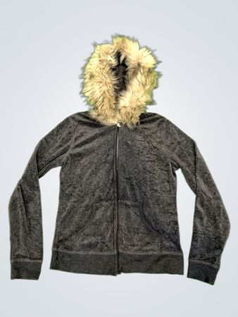 Upcycled Juicy Couture Velour Hoodie with Fur Trim