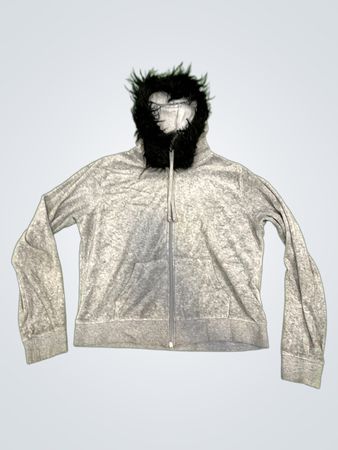 Upcycled Juicy Couture Velour Hoodie with Fur Trim
