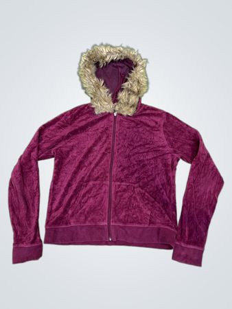 Upcycled Juicy Couture Velour Hoodie with Fur Trim