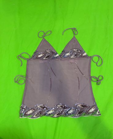 „Upcycled Sheer Beaded Halter Top“