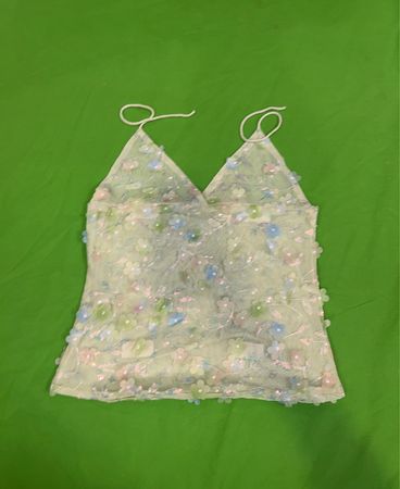 Upcycled transparente Blume verzierte Tanktop
