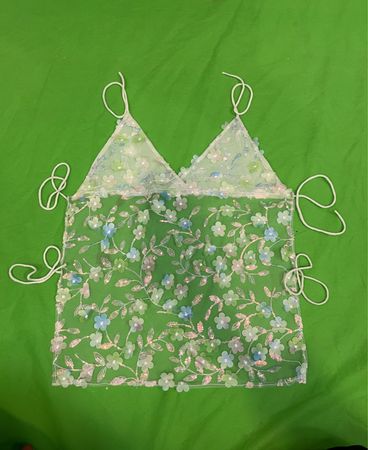 Upcycled durchsichtiges florales Pailletten-Cami-Top