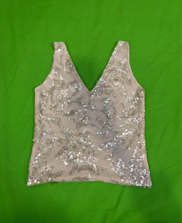 Upcycled Damen ärmelloses Top mit Paillettenverzierung und V-Ausschnitt