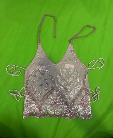Upcycled Sheer Sequin Halter Top