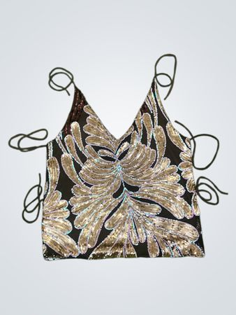 Upcycled Pailletten Blumenmuster Tanktop
