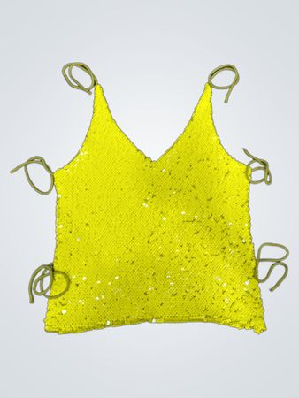 Upcycled Gelbes Pailletten-Haltertop mit Bindungen