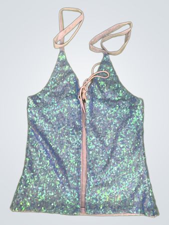 Upcycled Blau Pailletten Halter-Top