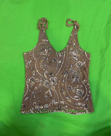 Upcycled Braunes Perlen-Top