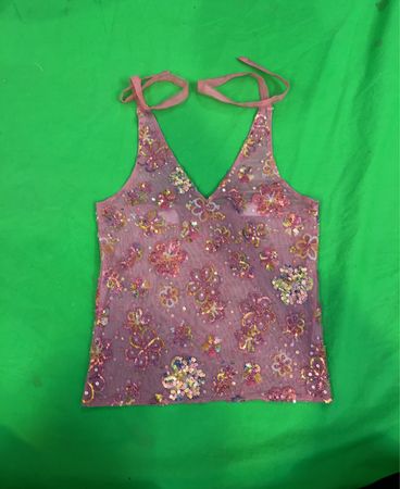 Upcycled Pink Sequin Floral Tank Top