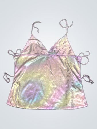 Upcycletes irideszentes Cami-Top mit Bindedetails