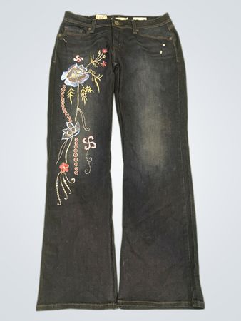 Upcycled Levi's 529 Curvy Bootcut Jeans mit floralem Stickerei