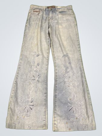 Upcycled HONGDA JEANS Damen Hellwasch Bestickte Schlagjeans