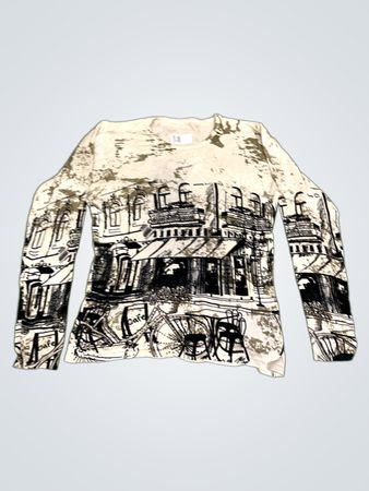 Langarm-T-Shirt mit Druck einer Cafészene