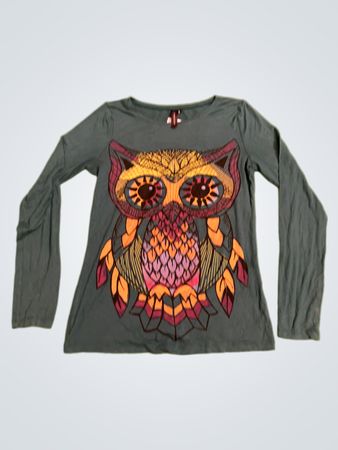 Damen Langarm Eule Grafik T-Shirt