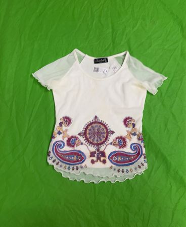 Charbell Paris Weißes Top mit transparenten Ärmeln und Paisley-Druck