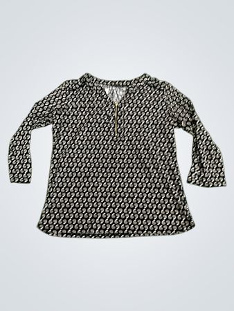 Breal Black & White Paisley Print Zipper Neck Blouse