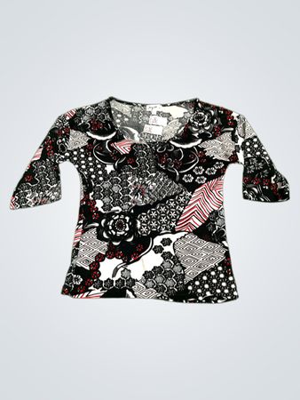 Mein Line 48/50 Schwarz und Weiß Blütenmuster 3/4-Ärmel Top