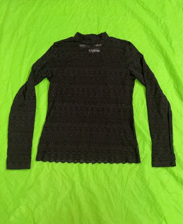 Schwarzes Spitzen-Halsbande Longsleeve-Oberteil