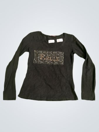 Fashion Cou Schwarzes Langarmoberteil mit Strassverzierung