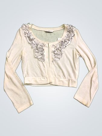Cremfarbener Cardigan mit verzierten Kragen