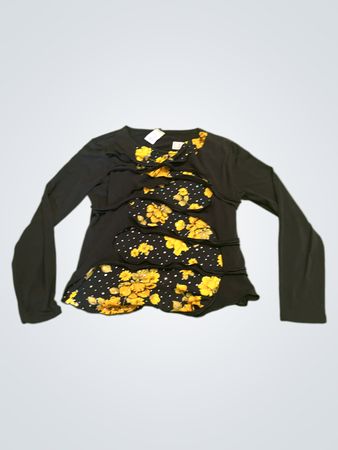 Schwarzes Langarmshirt mit Blumenmuster-Panels