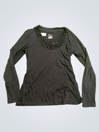 Merona Damen Langarmshirt mit verziertem Ausschnitt