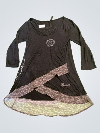 Desigual Damen Schwarzes Langarm-Tunika-Kleid