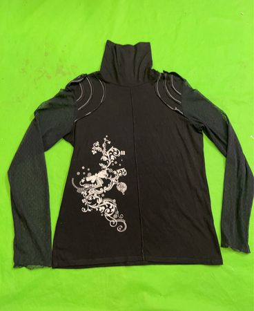 Black Turtleneck Top with Lace Sleeves