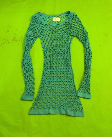 Teal Fishnet Langarmkleid