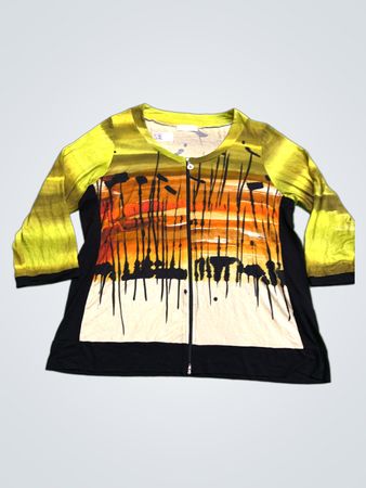 CHATTY Damen Abstract Print Reißverschluss Front Langarm Oberteil