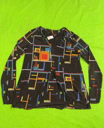 Aventures des Toiles Schwarzer geometrischer Druck Langarmoberteil Größe 42