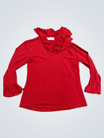 Via Bora Paris Rote Bluse mit Rüschensaum und Glockenärmeln
