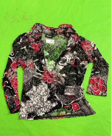 Promiss Damen Blumenmuster Sheer Langarmbluse