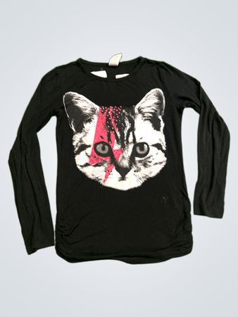Schwarzes Langarm-T-Shirt mit Katzenmotiv