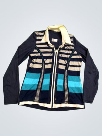 KALISSON Damen Langarm-Cardigan mit Reißverschluss und Streifen