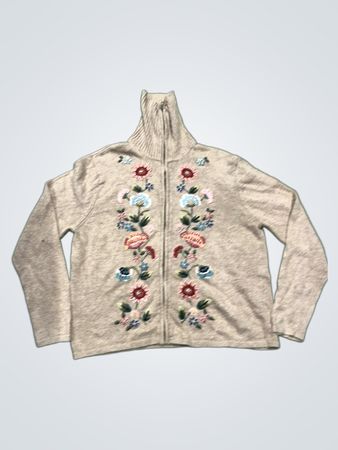 Tiara International Damen Floral Bestickter Reißverschluss-Halsausschnitt Pullover