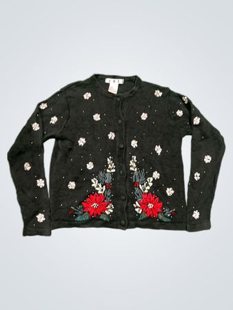 Strickjacke mit floralem und schneeflockenförmigem Stickerei