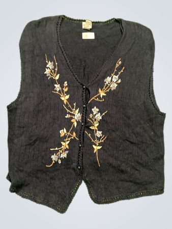 KORET Women's 55% Ramie 45% Cotton 3X Navy Blue Embroidered Button-Front Vest