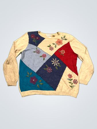 Alfred Dunner Damen Patchwork Blumenpullover