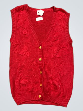 LESLIE FAY SPORTSWEAR Rotes Florales Strick V-Ausschnitt-Westen
