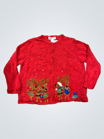 Tiara International Christmas Collection Roter Rentier Pailletten Hässlicher Weihnachtspullover