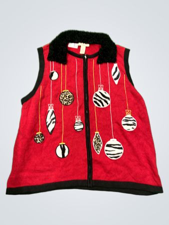 Bechamel Frau 3X Rotes Vest mit Weihnachtsverzierungen