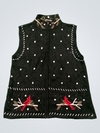 Christopher & Banks Damen Schwarze Kardinal- und Sternenprint Ärmellose Zip-Up Weste