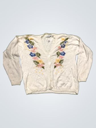 Weißer Tabbi International Bestickter Blüten-Cardigan