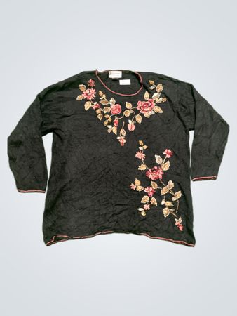 Fitting Image Damen Schwarzer Floral Bestickter Pullover 18/20