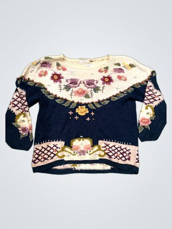 VENEZIA Handgestrickter Pullover mit Blumenmuster