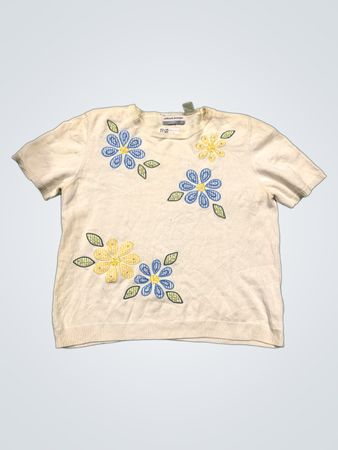 Alfred Dunner Petite Floral Gestickter Kurzarmpullover