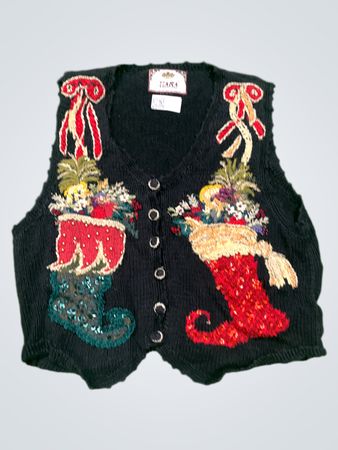 TIARA INTERNATIONAL Damen Schwarzer Weihnachtsstrumpf Pailletten Weste