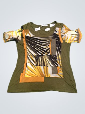 Christine Laure Damen T-Shirt in Olivgrün mit tropischem Muster