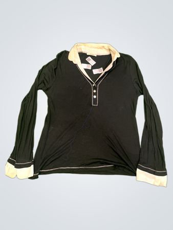 DEVERNOIS Schwarzes Langarmhemd mit weißem Kragen und Manschetten